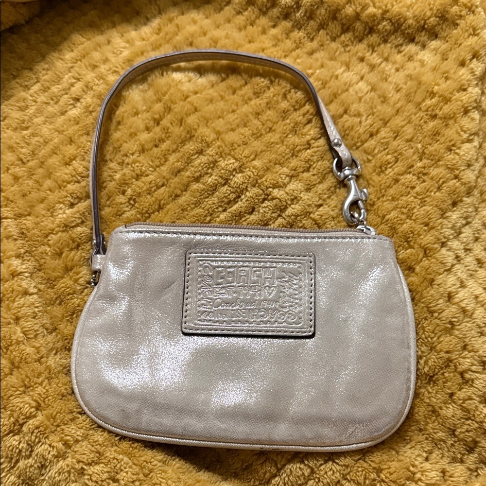 Coach Shimmery Metallic Gold Leather Wristlet Clutch